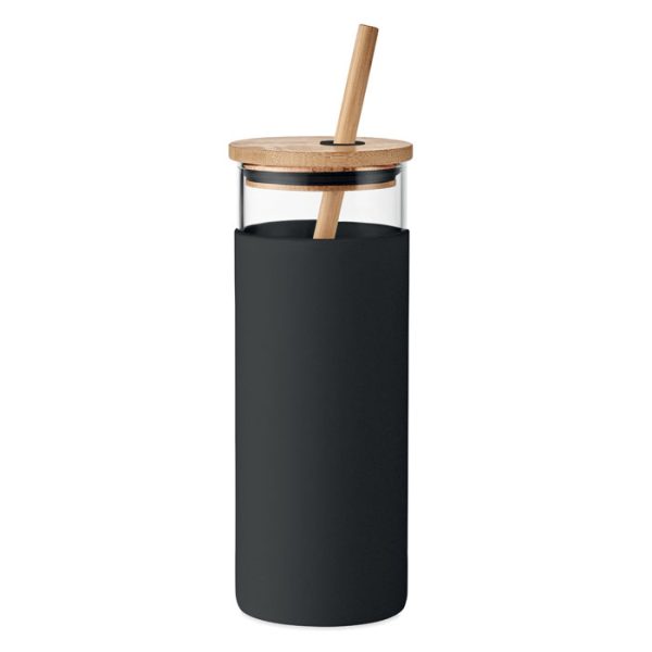 Vaso de 450 Ml con Tapa Bambú en color Negro