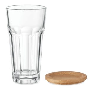 Vaso con tapa/posavasos bambú