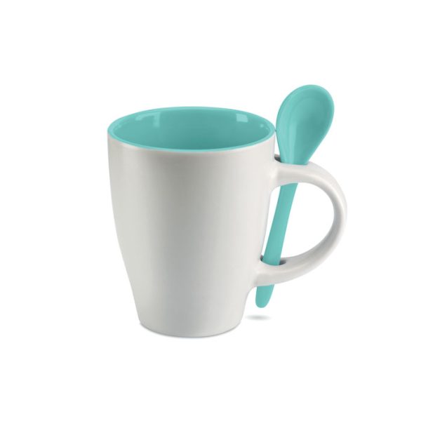 Taza Bicolor con Cuchara 250 Ml en color Azul