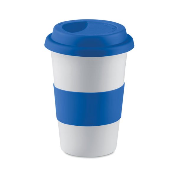 Taza Cerámica y Tapa Silicona en color Azul