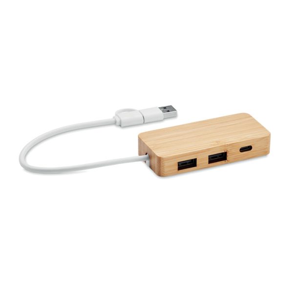 Hub Usb de 3 Puertos de Bambú
