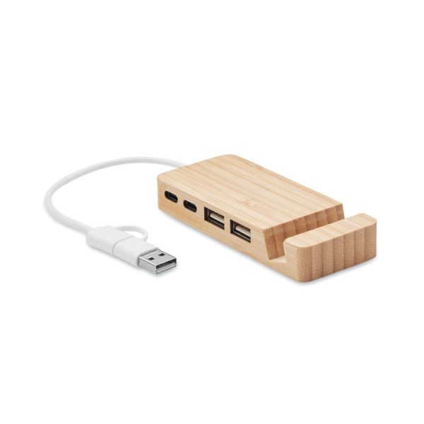 Hub Usb de 4 Puertos de Bambú